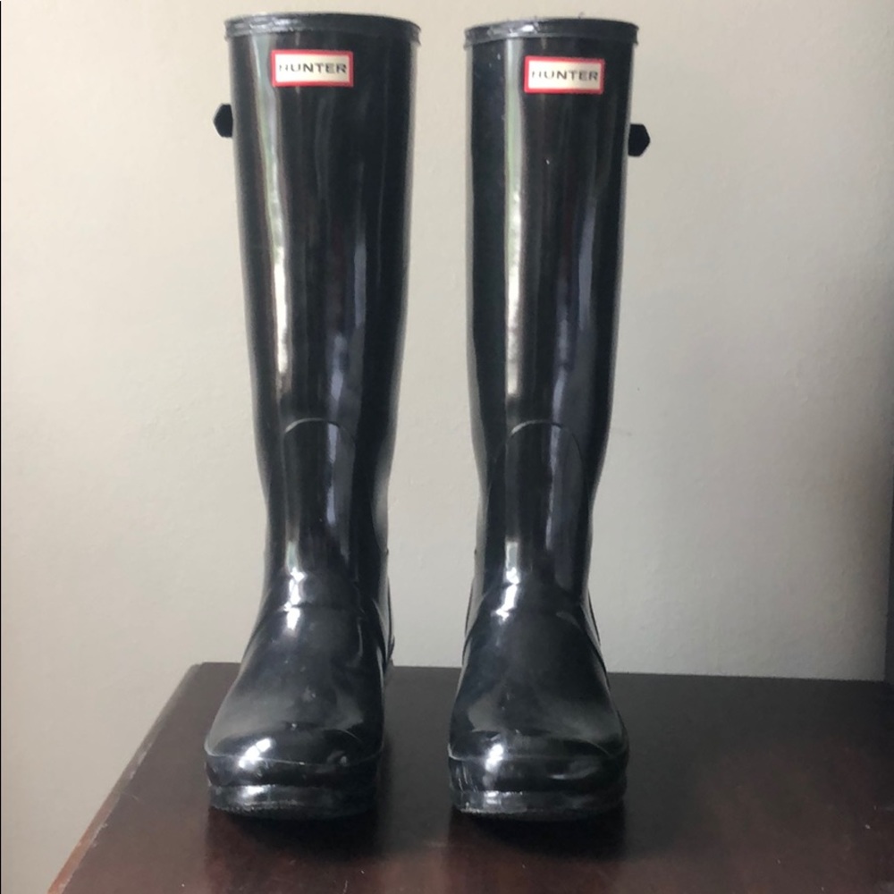 Tall Black Glossy Hunter Rain Boots